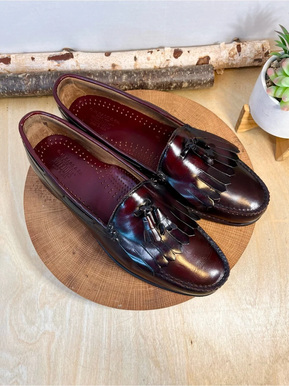 Vintage Weejun Layton Burgundy Tassel Kiltie Loafers Made in USA Size 10.5D